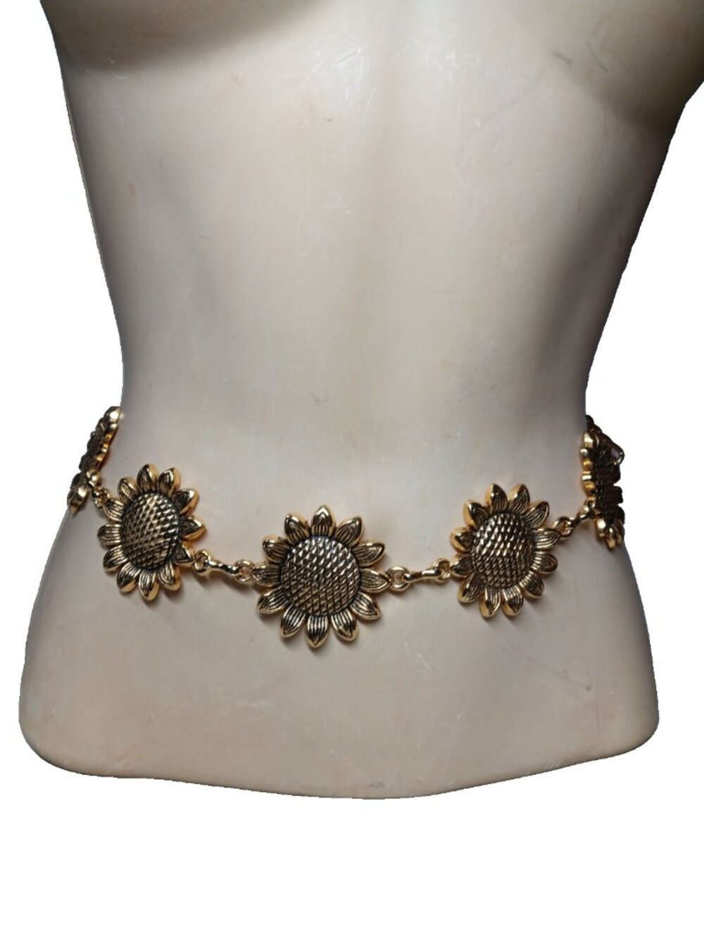 Gold Tone Chain Belt Sunflowers Chunky Jewelry Statement up to 38" Summer Spring - Picture 5 of 13